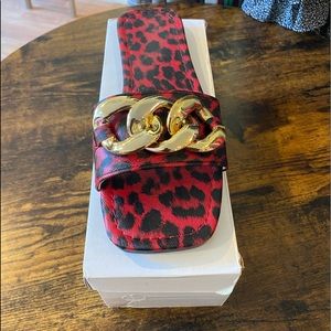 Women’s Red Leopard Slide With Buckle